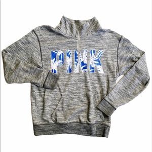 VS Pink 1/4 Zip Sweat Shirt | Gray/Blue | XS